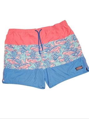 Vineyard Vines Men's Coral & Blue 3 Pocket Drawstring Swim Trunks Size 2XL